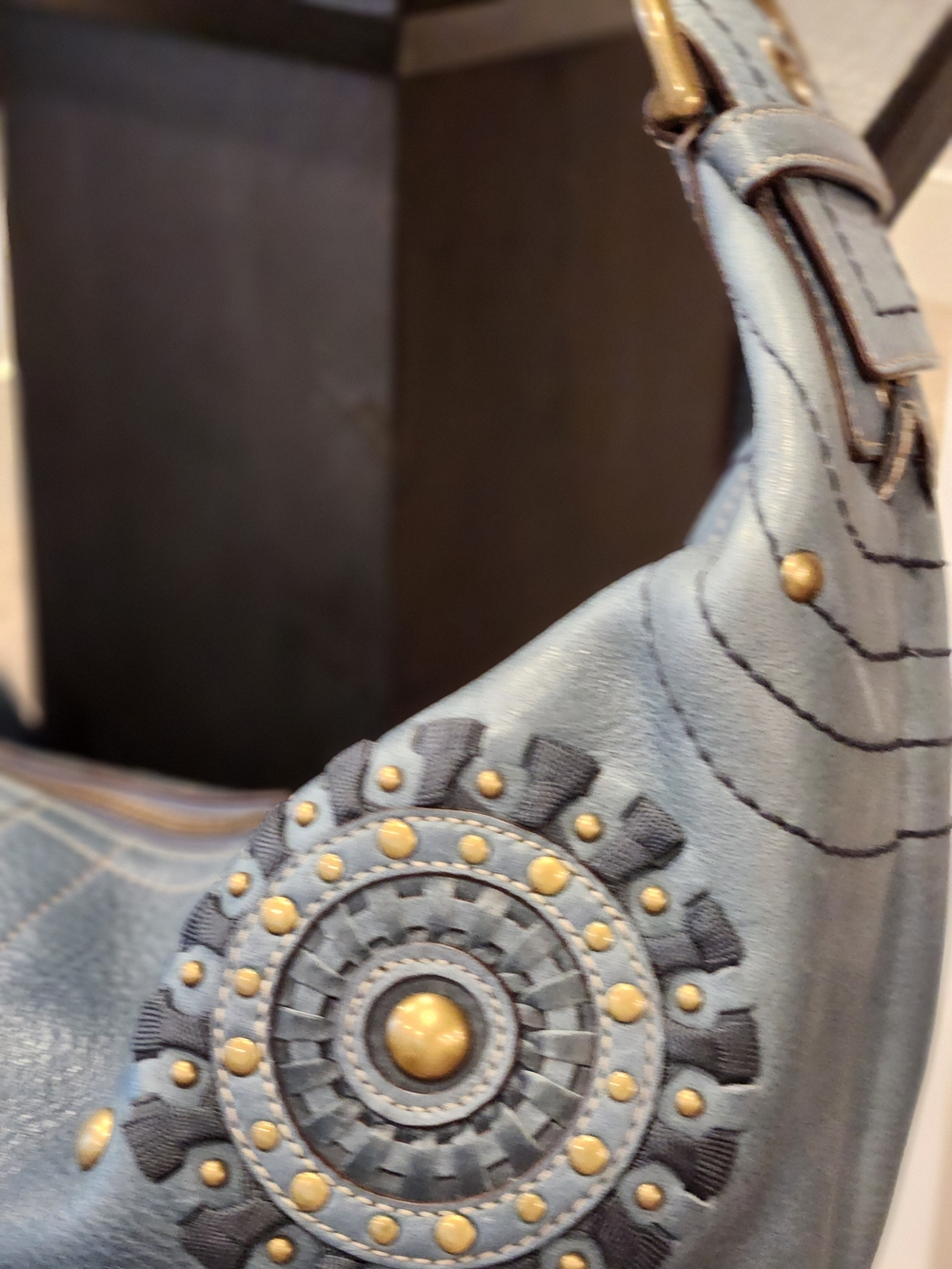 NWT Vintage 00s COACH Mia 10063 Studded Leather Hobo Bag Handbag Satchel Blue - Picture 5 of 9